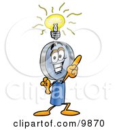 Clipart Picture Of A Magnifying Glass Mascot Cartoon Character With A Bright Idea by Toons4Biz