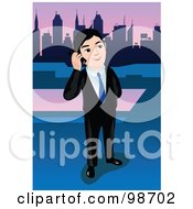 Poster, Art Print Of Business Man Talking On A Skyscraper Rooftop