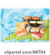 Royalty Free RF Clipart Illustration Of A Display Of Sushi by mayawizard101