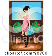 Poster, Art Print Of Stylish Woman In Boots And A Pink Dress Shopping
