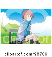 Poster, Art Print Of Pink Haired Emo Girl Sitting On A Park Bench