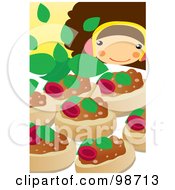 Royalty Free RF Clipart Illustration Of A Girl Wearing Headphones And Looking At Desserts by mayawizard101