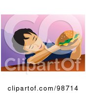 Royalty Free RF Clipart Illustration Of A Boy Admiring A Tasty Burger