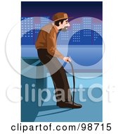 Royalty Free RF Clipart Illustration Of A Senior Man Viewing A City From A Roof Top by mayawizard101