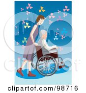 Poster, Art Print Of Nice Woman Pushing A Senior Man In A Wheelchair