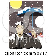 Business Man Using An Umbrella In The Snow