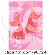 Royalty Free RF Clipart Illustration Of Two Bubble Eye Goldfish Over Pink by mayawizard101