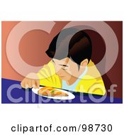 Poster, Art Print Of Boy Sitting At A Table And Eating Pizza