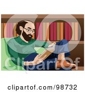Royalty Free RF Clipart Illustration Of A Balding Man Reading A Book In A Library