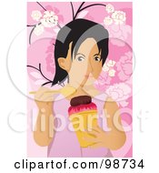 Royalty Free RF Clipart Illustration Of A Girl Holding A Cup Of Ice Cream by mayawizard101