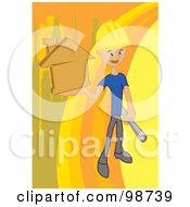 Poster, Art Print Of Construction Worker Holding Blueprints And An Orange Home