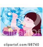 Royalty Free RF Clipart Illustration Of A Girl Eating A Big Bowl Of Ice Cream by mayawizard101