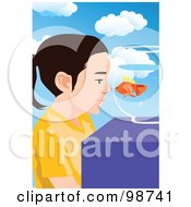 Royalty Free RF Clipart Illustration Of A Girl Gazing At A Goldfish In A Bowl