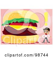 Royalty Free RF Clipart Illustration Of A Shocked Boy Standing By A Giant Cheeseburger