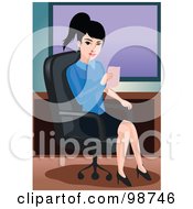 Poster, Art Print Of Business Woman Holding A Memo And Sitting In An Office Chair