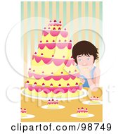 Royalty Free RF Clipart Illustration Of A Boy Eating A Giant Cake