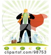 Poster, Art Print Of Orange Faceless Businessman Super Hero With Currency Symbols