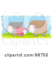 Poster, Art Print Of Three Colorful Sheep Over Grass