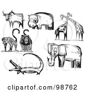 Poster, Art Print Of Digital Collage Of Black And White Engraved Zoo Animals