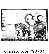 Poster, Art Print Of Black And White Wood Engraved Monkeys
