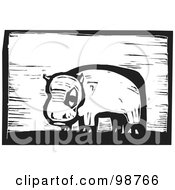 Poster, Art Print Of Black And White Wood Engraved Hippo