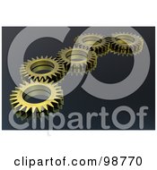 Poster, Art Print Of Line Of 3d Gold Cogs Over Gray