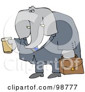 Royalty Free RF Clipart Illustration Of An Elephant Businessman Carrying Coffee And A Briefcase