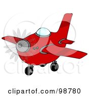 Poster, Art Print Of Red Airplane With A Spinning Propeller