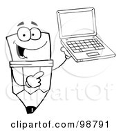 Poster, Art Print Of Outlined Pencil Guy Holding A Laptop