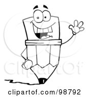 Royalty Free RF Clipart Illustration Of An Outlined Pencil Guy Waving