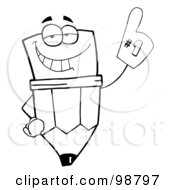 Royalty Free RF Clipart Illustration Of An Outlined Pencil Guy Wearing A Number One Glove