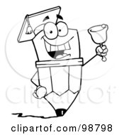 Royalty Free RF Clipart Illustration Of An Outlined Pencil Guy Graduate Ringing A Bell