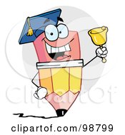Royalty Free RF Clipart Illustration Of A Pencil Graduate Ringing A Bell