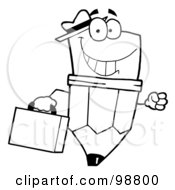 Royalty Free RF Clipart Illustration Of An Outlined Pencil Guy Businessman Carrying A Briefcase