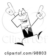 Royalty Free RF Clipart Illustration Of A Black And White Number One Character Jumping And Wearing A Glove