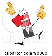Royalty Free RF Clipart Illustration Of A Number One Character Jumping And Wearing A Glove