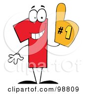 Royalty Free RF Clipart Illustration Of A Number One Character Wearing A Hand Glove by Hit Toon