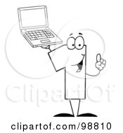 Royalty Free RF Clipart Illustration Of An Outlined Number One Character Holding A Laptop