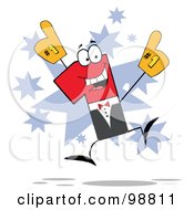 Royalty Free RF Clipart Illustration Of A Number 1 Character Jumping And Wearing A Glove