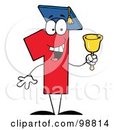 Royalty Free RF Clipart Illustration Of A Number One Character Wearing A Graduation Cap And Ringing A Bell