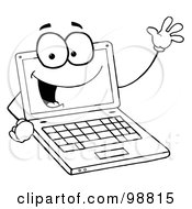 Poster, Art Print Of Outlined Laptop Guy Waving And Smiling