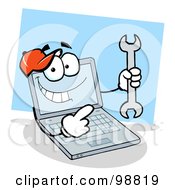 Royalty Free RF Clipart Illustration Of A Laptop Holding A Wrench