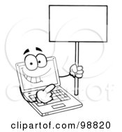 Poster, Art Print Of Black And White Laptop Guy Holding A Blank Sign