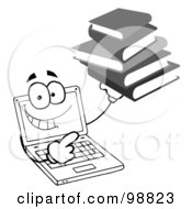 Poster, Art Print Of Black And White Laptop Guy Holding A Stack Of Books
