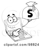 Poster, Art Print Of Outlined Laptop Guy Holding A Money Bag