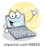 Poster, Art Print Of Laptop Toon Waving And Smiling