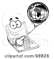 Poster, Art Print Of Outlined Laptop Guy Holding A Globe