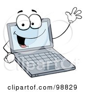 Royalty Free RF Clipart Illustration Of A Laptop Guy Waving And Smiling