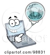 Laptop Guy Holding A Globe by Hit Toon