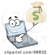 Royalty Free RF Clipart Illustration Of A Laptop Guy Holding A Money Bag by Hit Toon